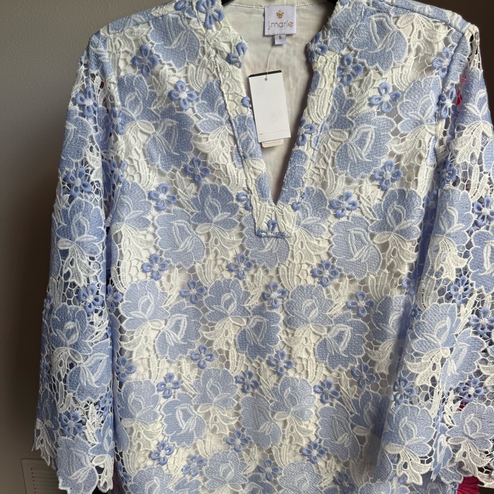 NWT J.Marie Maggie Floral Lace Split V-Neck Long Sleeve Shift Dress Sz S - Picture 9 of 12